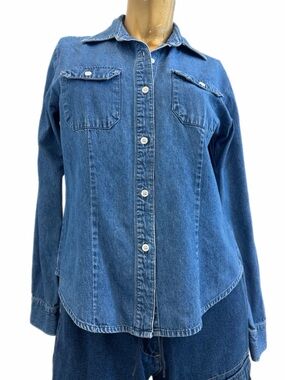 Vintage Bugle Boy Tailored collared button-down soft Cotton Denim Shirt size M